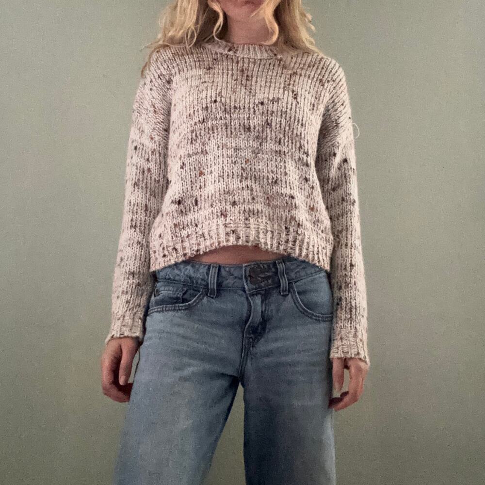 Emory Park Speckled Confetti Knit Cropped Sweater Size Medium Cream Earth Tones